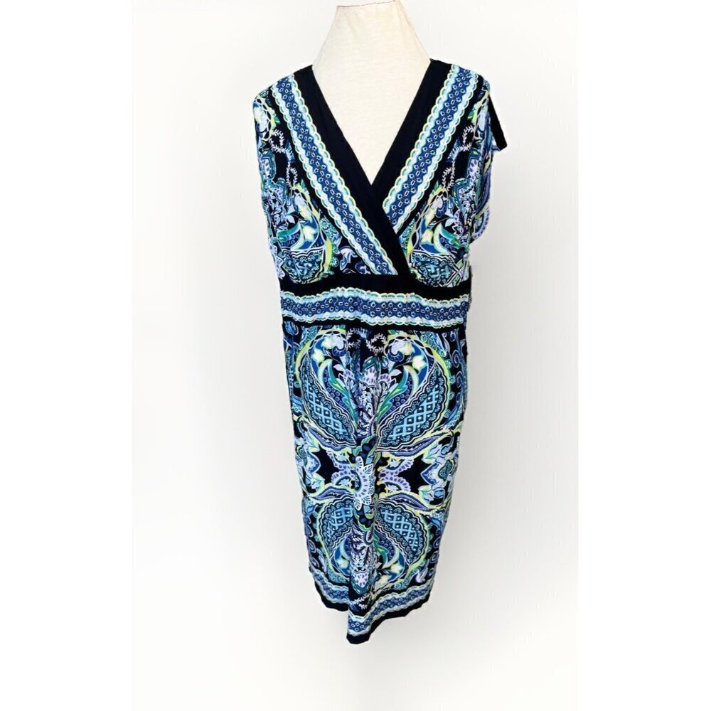 AGB Woman Paisley V-Neck Cap Sleeve Dress 1X NWT Made in USA